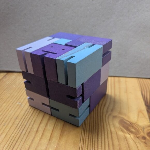 Cubebot Areaware David Weeks Studio Wooden Cube Robot Brainteaser Puzzle Purple - Picture 8 of 8